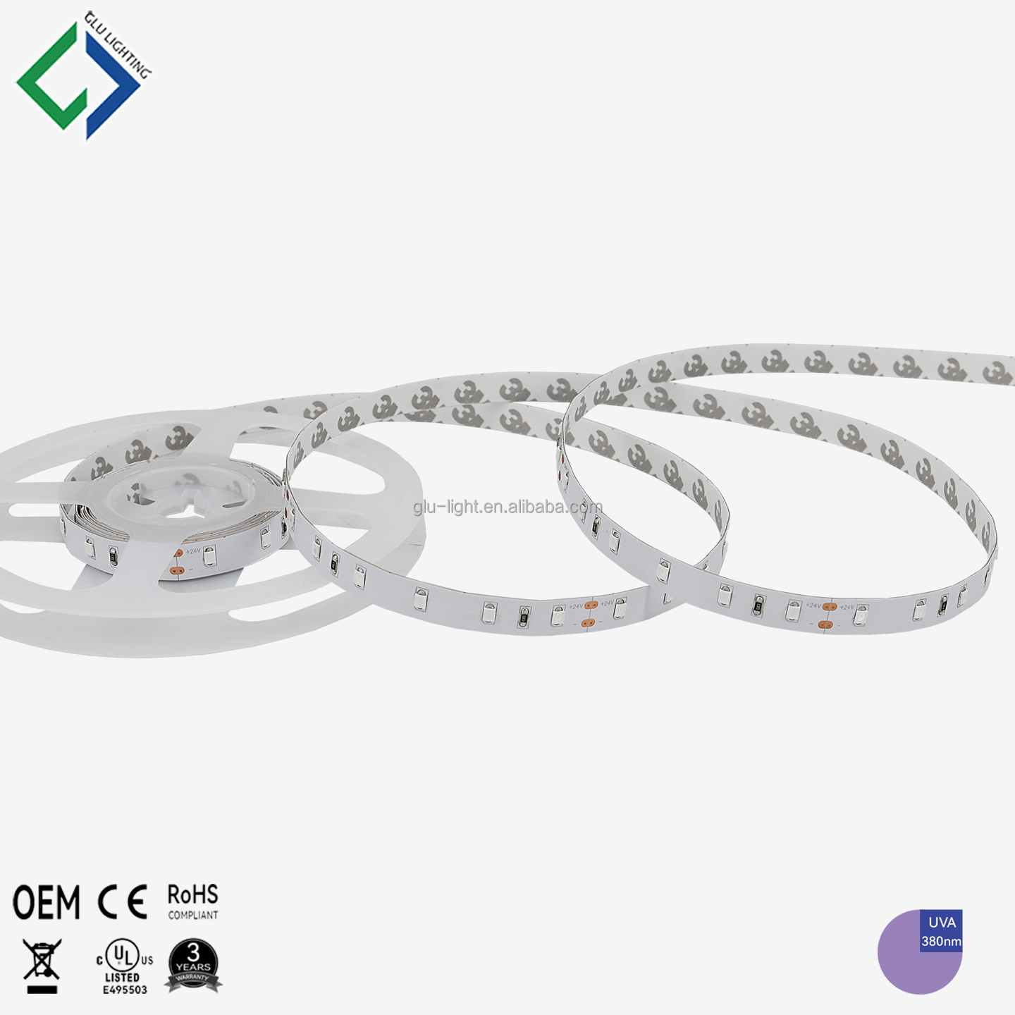 High Quality 24V 430nm LED Flex Strips ultra violet SMD2835 royal blue UV LED strip 430nm